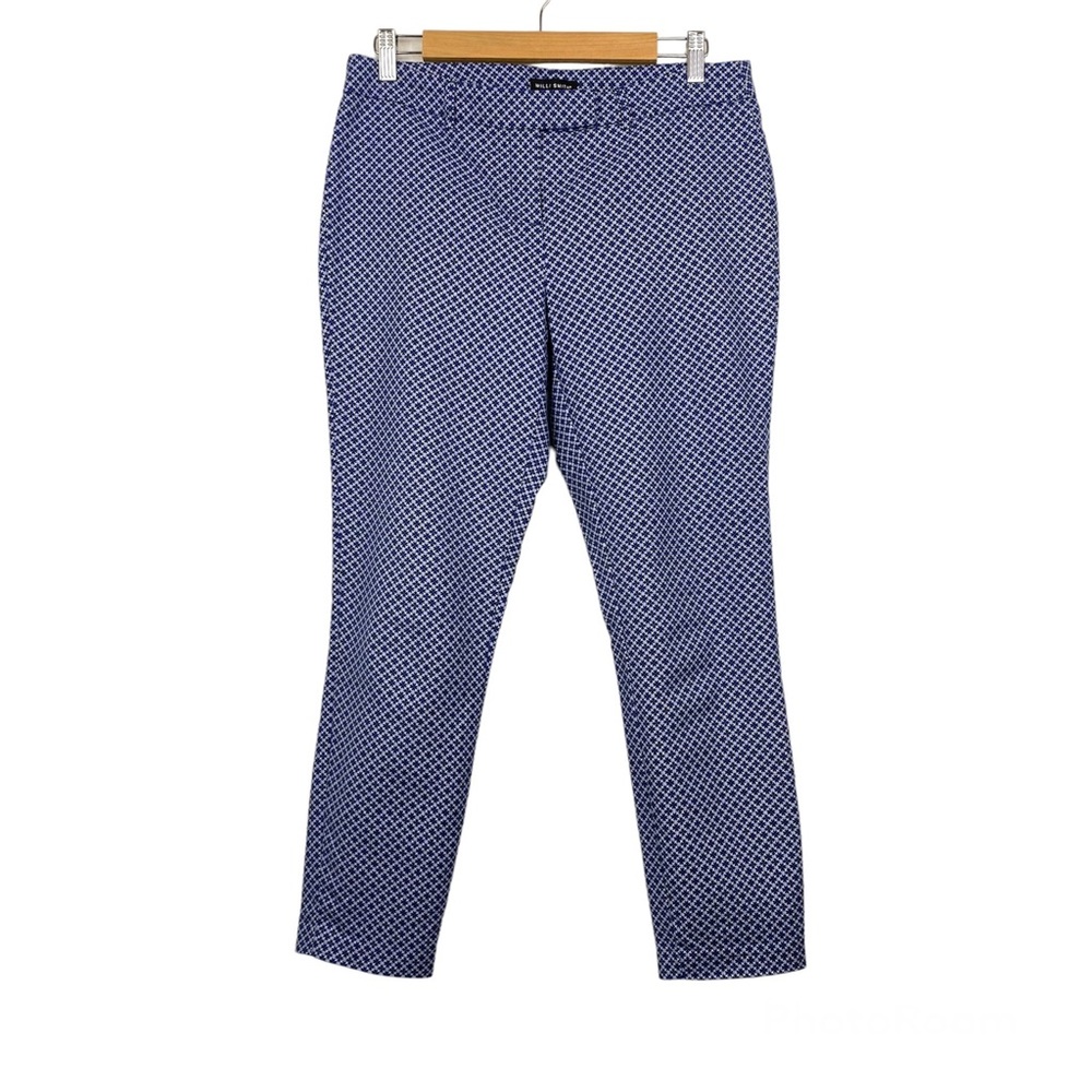 WILLI SMITH Geometric Print Flat Front Cropped Pants, Blue, Size 6